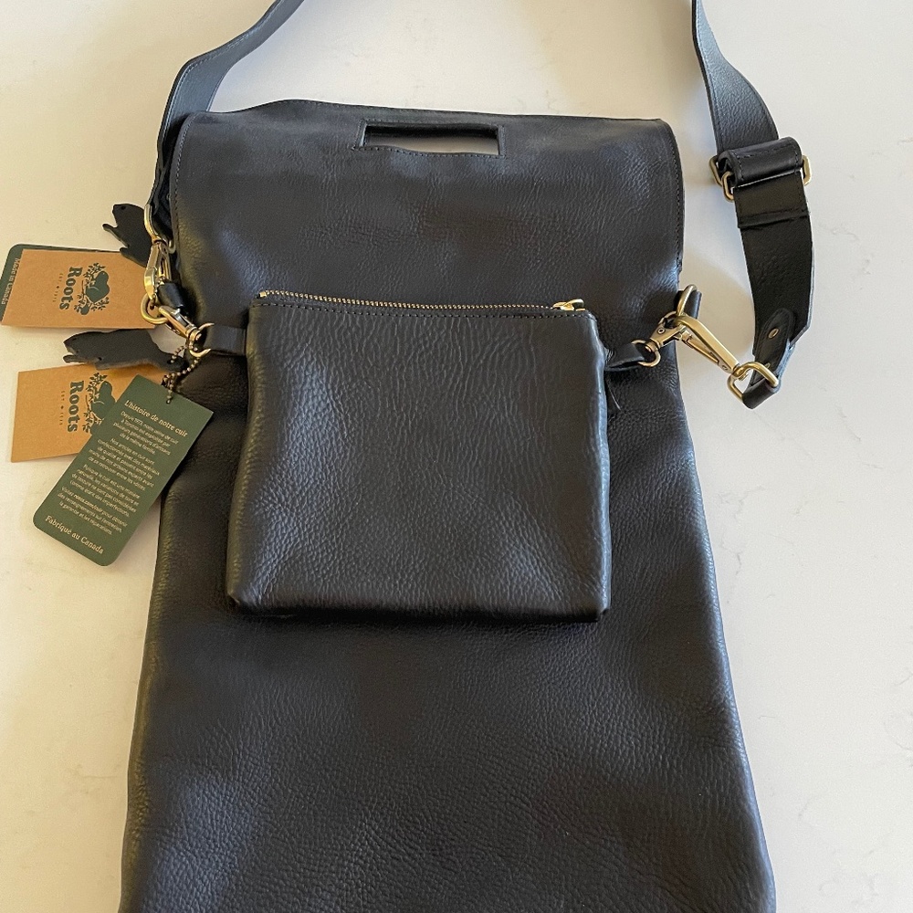 Roots Leather Laptop Sleeve with Pouch (holds 15 inch laptop)